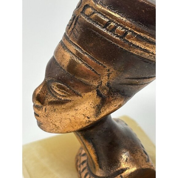 Nefertiti Bust Figurine Statue Sculpture Metal Marble Base Egyptian Queen 5.25” - Picture 7 of 10